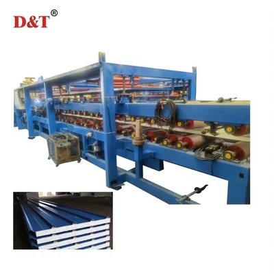 Máquina de moldeado de paneles de sándwich EPS / línea de producción de azulejos de techo automática de lana de roca con chapa de acero de color